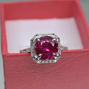Natural 10mm Pink Sapphire Ring | Certified 925 Silver | Moissanite Accent Stone - Picture 1 of 10