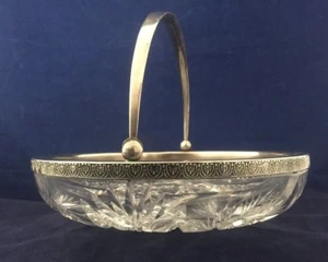 Antiguo plato de plata esterlina letona corte 875 cristal cristal cristal plato década de 1900 - Imagen 1 de 8
