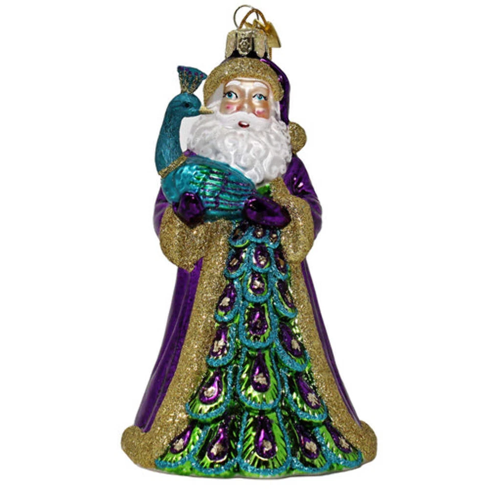 Santa with Peacock Glass Ornament 5.5" - Image 1 of 1
