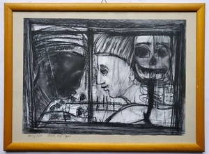 Zeichnung Kohle Portrait Skelett Nord-Süd Jürgen Müller-Dühring Signiert 1975 - Picture 1 of 9