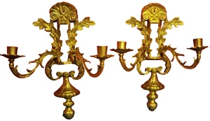 Set di 2 applique portacandele doppie ottone massiccio da appendere a parete 14""T x 11""W India - Foto 1 di 6