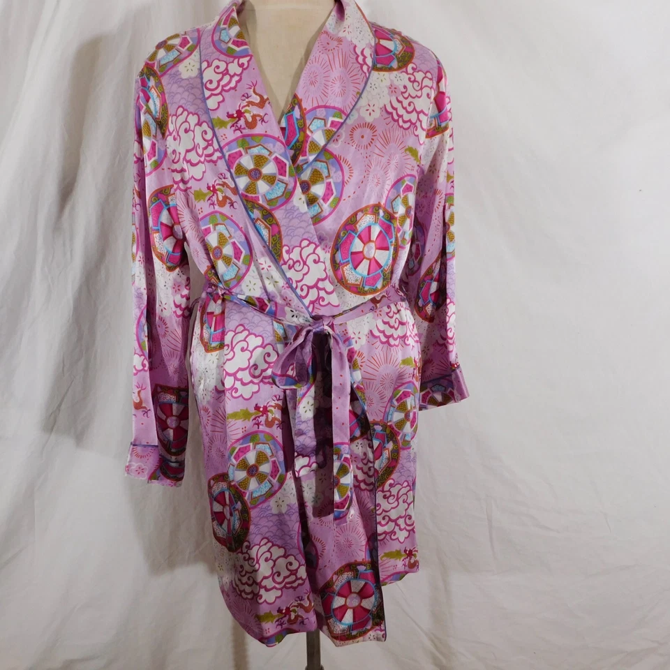 Nick & Nora Women’s  L/XL Robe Kaftan Kimono 100% Silk Asian Dragon Pink - Image 1 of 4