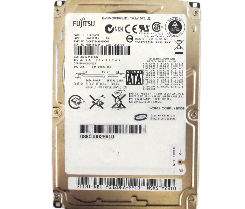 Fujitsu MHV2100BH CA06672-B265000T 0FFF9C-00000025 (NW1) Thailand 100gb 2005-09 - Image 1 of 1
