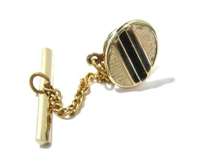 VINTAGE SWANK TIE TACK GOLD AND BLACK ENAMEL STRIPE - Picture 1 of 2