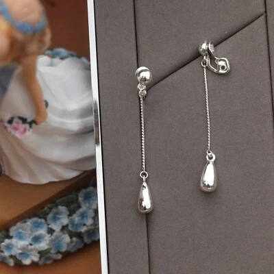 Orecchini Clip On Argento Sottile A Goccia In Ottone Semplice EH7 - Immagine 1 di 4