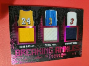 KOBE BRYANT DWYANE WADE CHRIS PAUL 3 GAME USED JERSEY CARD #d2/4 LEAF ITG LAKERS - Picture 1 of 4