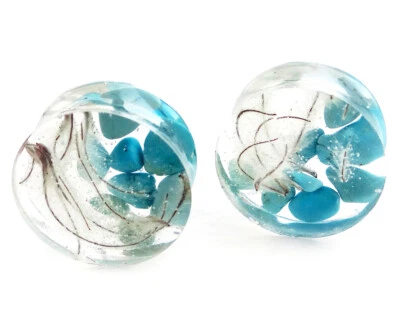 Turquoise imitation Gauge Earrings Men Plug Bridal Plug blue Resin Tunnel 1 Pair - Image 1 of 4