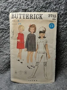 Vtg Butterick Girls Dress Jumper Low Line Square Yoke Childs 4 Patterns 3715  - Picture 1 of 5