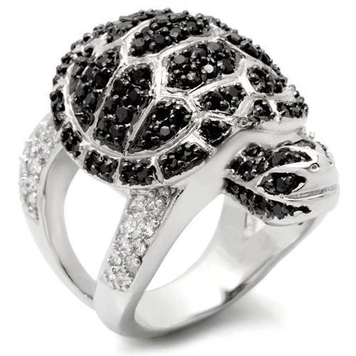 Anillo de tortuga de cóctel para mujer, pavé, circonita cúbica negra, chapado en rodio y rutenio, latón Foto 1 de 1