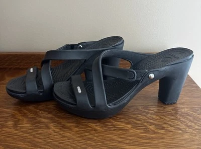 Crocs Black Cyprus IV Women's Size 8 High Heeled Sandals Slip On - Image 1 of 4