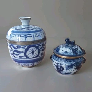 Decorative Chinese Blue Lidded Porcelain Pots - Picture 1 of 12