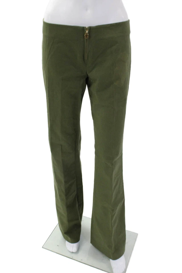 Tory Burch Womens Cotton Zippered Low-Rise Bootcut Pants Green Size 4 - Image 1 of 4