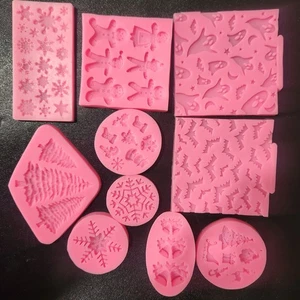 Pink Silicone fondant molds | Resin Molds | Holiday print | Set of 10 - Picture 1 of 8
