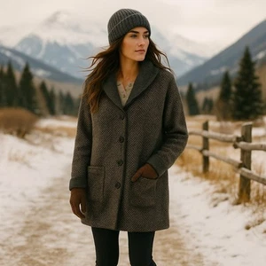 J. Jill Long Knit Coatigan Jacket M Brown Gray Button Front Texture Shawl Collar - Picture 1 of 10