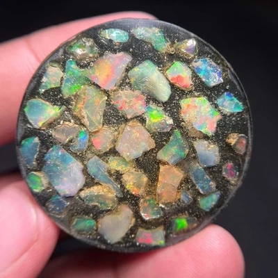AAA Natural Ethiopian Multi Fire Opal Cabochon Opal Raw Crystal Doublet Gemstone - Image 1 of 4