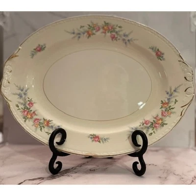 Vintage Homer Laughlin Georgian Cottage Rose Platter – Gold Trim 11.75" - Image 1 of 4