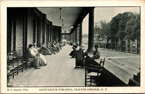 Postcard New York Ontario County Clifton Springs Sanitarium Veranda ~1910 V117 - Foto 1 di 2