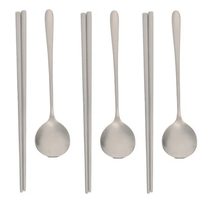 1 Set 6pcs Home Spoon in acciaio inox e bacchette Kit da tavola (argento) - Immagine 1 di 4