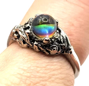 Vintage Kristall Kugel Ring Vintage Regenbogen Kugel Glas Größe 7 - Bild 1 von 6