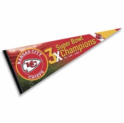 Banderín de pared KC Chiefs 3 veces 3x campeones del Super Bowl bandera Foto 1 de 4
