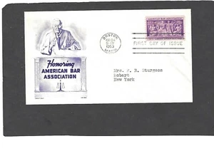 #1022 3c AMERICAN BAR ASSN ISSUE FDC BOSTON,MASS AUG 24-1953 KEN BOLL CACHET - Picture 1 of 1