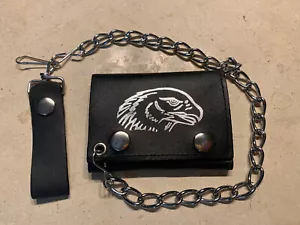 Triple cadena de camionero para motociclistas - billetera de cuero grueso negro cuero de vaca - Imagen 1 de 4