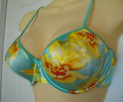 Sutiã Victoria's Secret Demi 34D azul amarelo narciso floral sem forro UW lingerie - Imagem 1 de 4