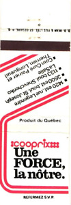 Couverture livre d'allumettes vintage Longueuil Québec Canada COOPRIX Une Force, La Notre