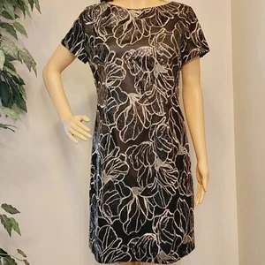 Abito corto donna TAHARI nero paillettes oro ricamo floreale tubino taglia 10 - Foto 1 di 14