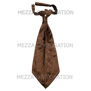 New Vesuvio Napoli Men's Polyester Ascot Cravat Necktie Paisley Party Brown - Picture 1 of 1