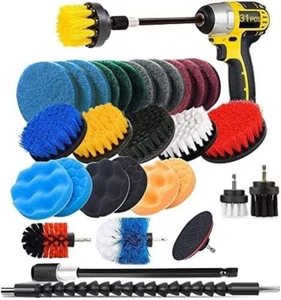 Drill Brush Scrub Pads 31 Piece Power Scrubber Cleaning Kit, Scrub Pads & Sponge - Picture 1 of 8