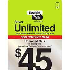Straight Talk Refill Card 30 Day $45 Prepaid Unlimited Service Plan Phone GOOD