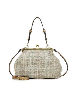 Patricia Nash Annie Golden Herringbone Tweed Leather Frame Clutch Crossbody Bag - Picture 1 of 5