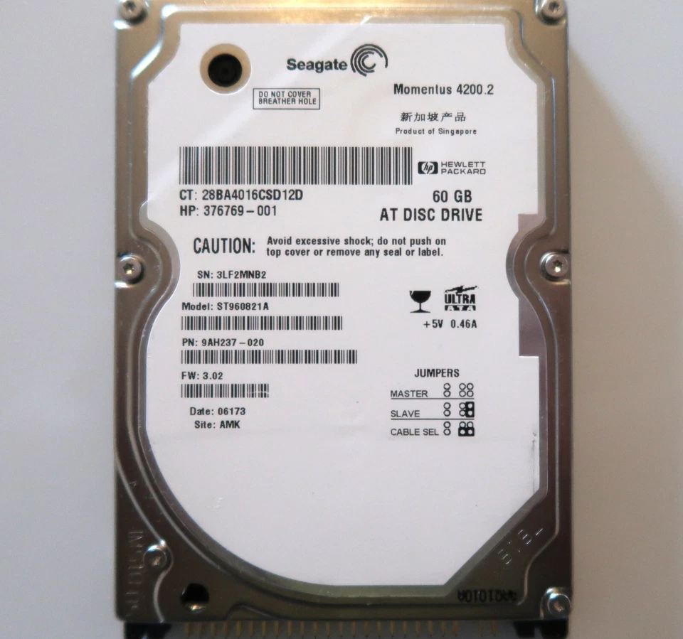 Seagate ST960821A 9AH237-020 3.02 (3LF) AMK Singapore 60gb 2.5" ULTA ATA 10/2005 - Image 1 of 1