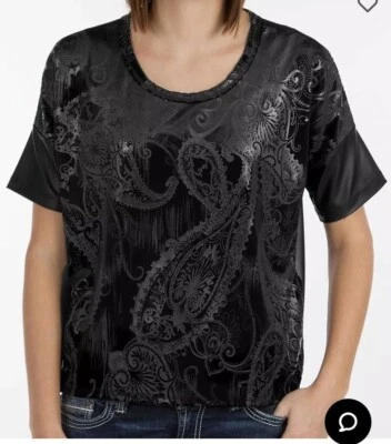 BKE S 码天鹅绒方格上衣,仿皮袖子  — 第 1/4 张图片