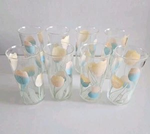 Vintage Culver Encounters Tulips Drinking Glasses Highball Lot of 8 Cottage Core - Picture 1 of 4