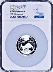 500 Mintage 2019 P Australia HIGH RELIEF 5oz Silver Kangaroo $8 Coin NGC PF70 ER - Picture 1 of 6