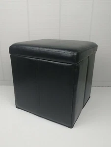 New Collapsible Ottoman With Storage Faux Black Leather - Picture 1 of 6