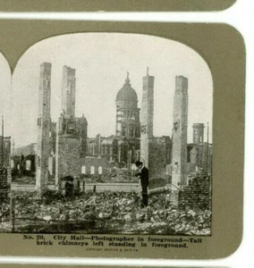 1906 City Hall Ruins Chimeneas San Francisco CA Terremoto Stereoview Z91 - Imagen 1 de 2