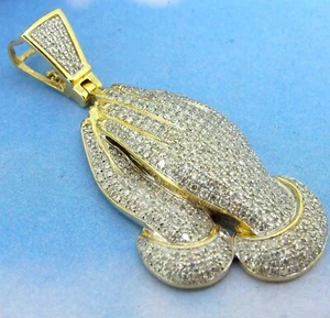 10k Yellow Gold Genuine Diamonds Prayer Hands Pendant - Picture 1 of 5