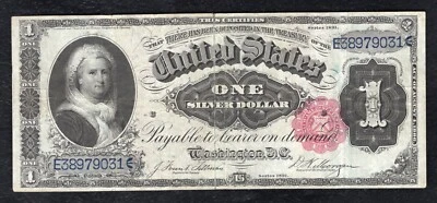 FR. 223 1891 $1 ONE DOLLAR “MARTHA” SILVER CERTIFICATE CURRENCY NOTE VERY FINE - Image 1 of 2