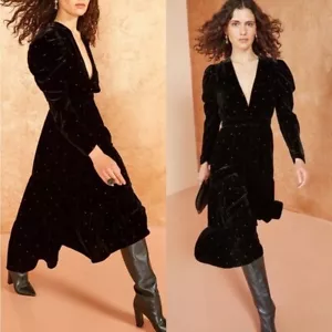 Ulla Johnson Shani Samt Langarm Midikleid in Schwarz Gr:2 Urlaub Capsule - Bild 1 von 12