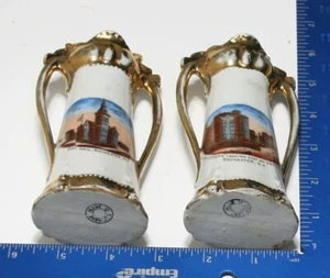 PAIR Antique Rochester NY City Hall Main Street Souvenir Vases Ceramic Germany - Picture 1 of 5