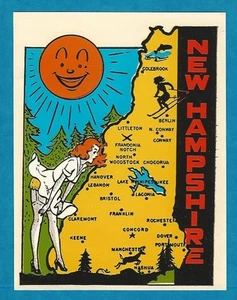VINTAGE ORIGINAL 50er JAHRE ROTKOPF CUTIE "NEW HAMPSHIRE" PINUP REISE WASSER AUFKLEBER - Bild 1 von 1