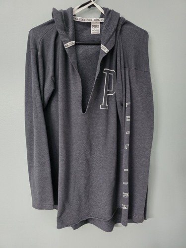 UNDERCOVER Felpa con cappuccio Victoria's Secret VS ROSA logo scollo a V profondo grigio taglia large