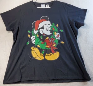 Disney Christmas T Shirt Women Size 3XL Black Knit Cotton Short Sleeve Crew Neck - Picture 1 of 9
