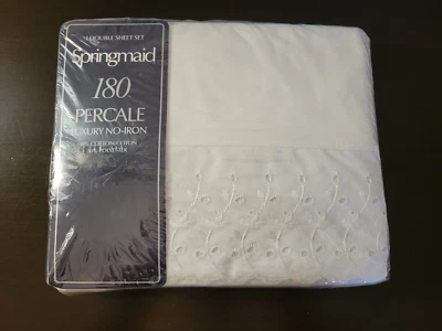 Springmaid 180 Percale Tiara Lace White Double Sheet Set (NEW) PSJ - Image 1 of 4