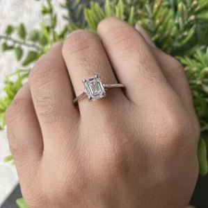 14k White Gold Diamond Ring Emerald Cut 1 Ct IGI Certified Lab Grown 5 6 7 8 - Picture 1 of 8