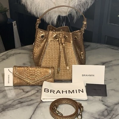 Brahmin Melinda Honey Brown Sandalwood Bucket Bag with Matching Veronica Wallet - Image 1 of 4