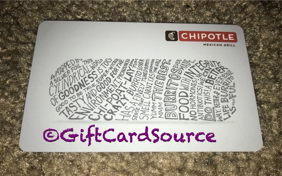 2011 CHIPOTLE GIFT CARD BURRITO FULL OF SAYINGS “TASTY GOOD” COLLECTIBLE NEW - Image 1 of 1